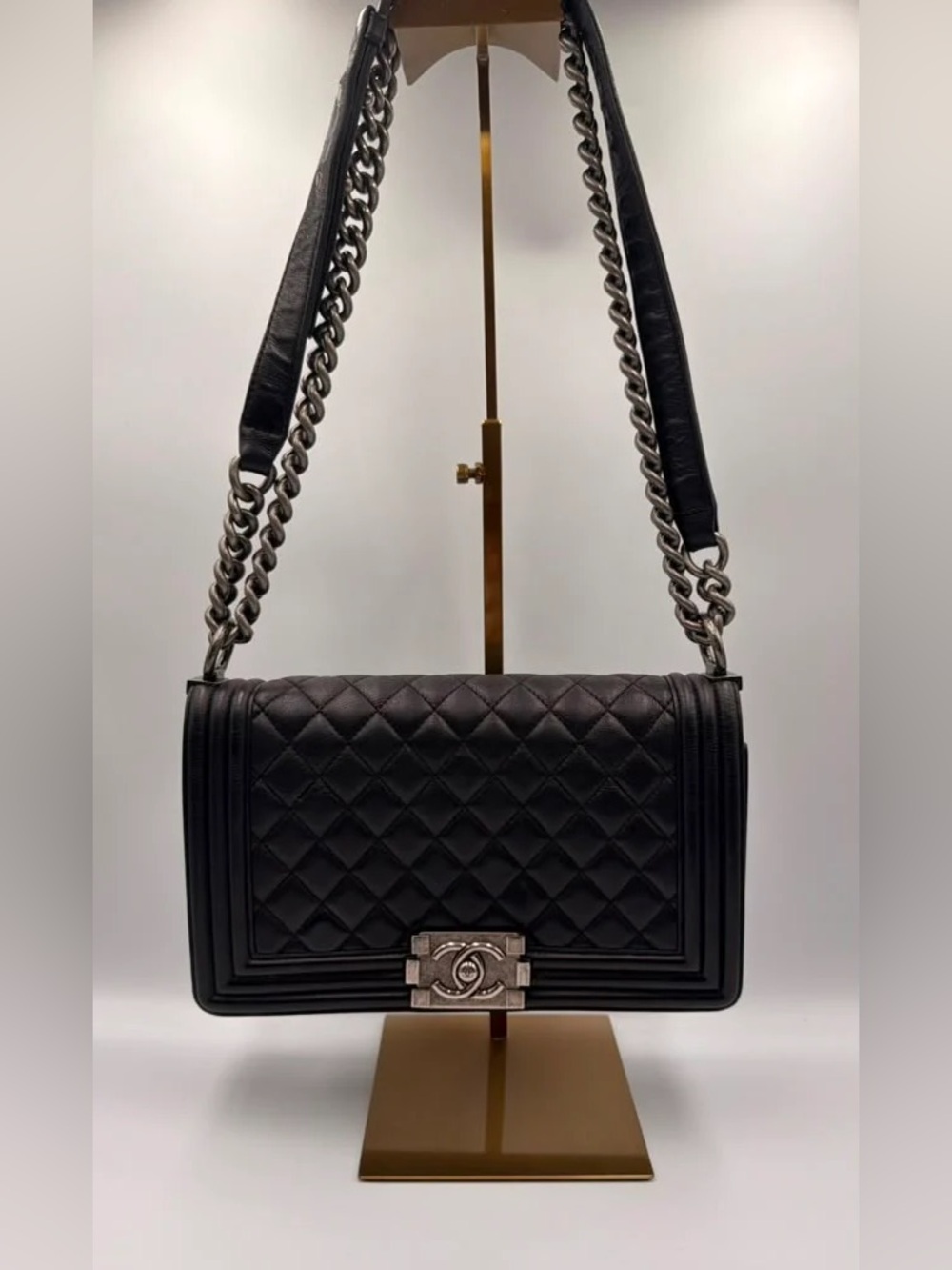 Chanel Boy Bag Old Medium Black Leather Shoulder Bag